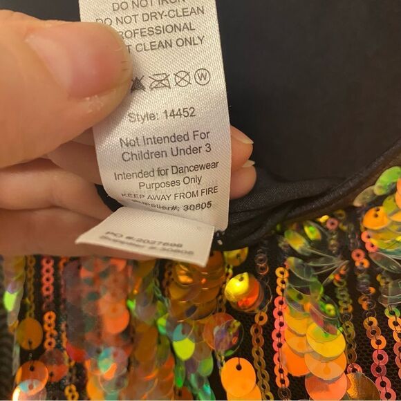 WEISSMAN Dance Costume shift dress Long sleeve black gold sequin Cool 14452 XLC - Picture 7 of 12